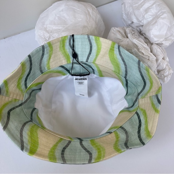 NWT Jacquemus Bucket Hat Le Bob Gadjo Unisex in Blue / Grey Stripe Le Raphia - Picture 5 of 16